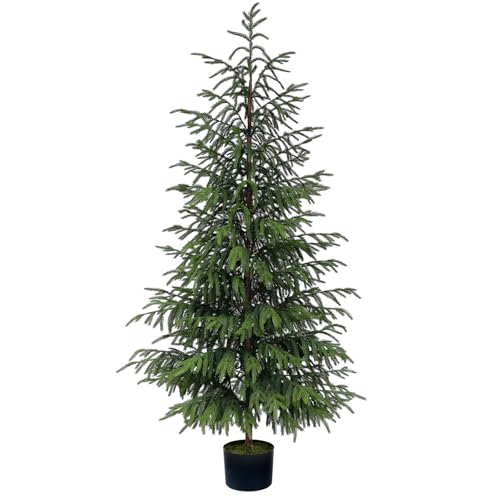 FOTEEWL 5FT Real Touch Norfolk Pine Topiary Trees for Front Porch Decor - Artificial Shrubs Faux Plants Fake Potted for Outdoor Indoor Door Offices Farmhouse Home Decor
