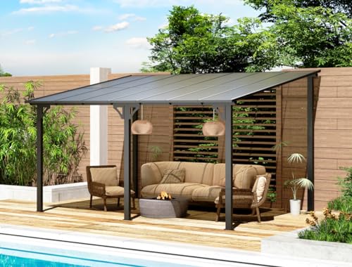 U-MAX 10' x 14' Outdoor Pergola Gazebo, Wall-Mounted Lean to Metal Awnings Gazebos on Clearance for Patio, Large Panel Roof Pergolas and Gazebo for Outdoor Use