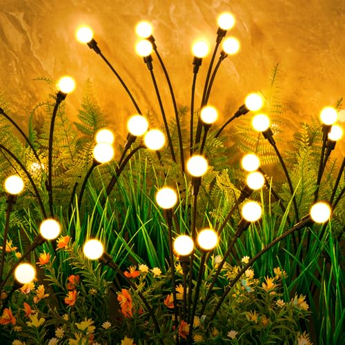 ASMAD Solar Lights Outdoor(4-Pack, 32 LEDs), Solar Garden Lights, Outdoor Decorations, Firefly Light for Patio Decor, Big Bulb, Unique Gifts for Women, Gifts for Grandma