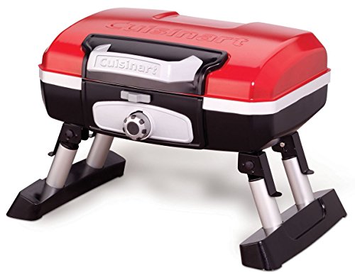 Cuisinart Petite Gourmet Portable Gas Grill, Compact & Lightweight Tabletop Small Grill for BBQs, Camping, Tailgates & Small Spaces, 5,500 BTU Burner Folding with Carry Handles, Red