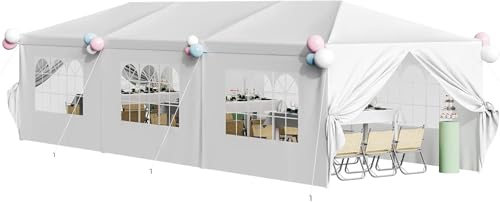 Flamaker 10'x30' Party Tent, Heavy Duty Waterproof Outdoor Canopy with Removable Sidewalls for Weddings Events Gazebo Shelter (White)