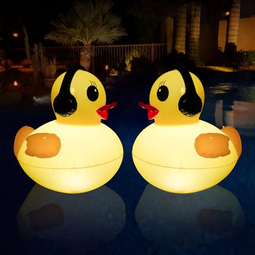 Floating Solar Pool Lights, 16 inch Waterproof Pool Lights that Float, Light up LED Pool Accessories, Glow Duck Pool Light, Inflatable Solar Powered Floating Light for Pools,Pond,Hot tub,Party-2pcs