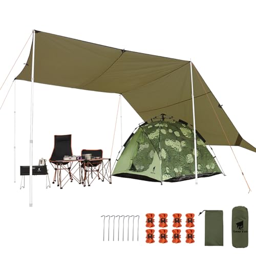 GEERTOP 17 × 10 ft Large Camping Tent Tarp Outdoor Waterproof Flame Retardant Hammock Rain Fly Backpacking Tent Tarp Shelter for Hiking Travel Picnic(Not Includes Poles)