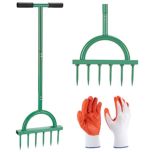 Lawn Aerator Spikes Aerating Tool, Manual Yard Aerator Tools with 6 Soil Spikes, T-Handle, Wide Foot Plate, Yard Aerators for Lawn Yard & Garden